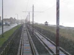 
Tramline on a wet day at  Bispham, Blackpool Tramways, October 2009